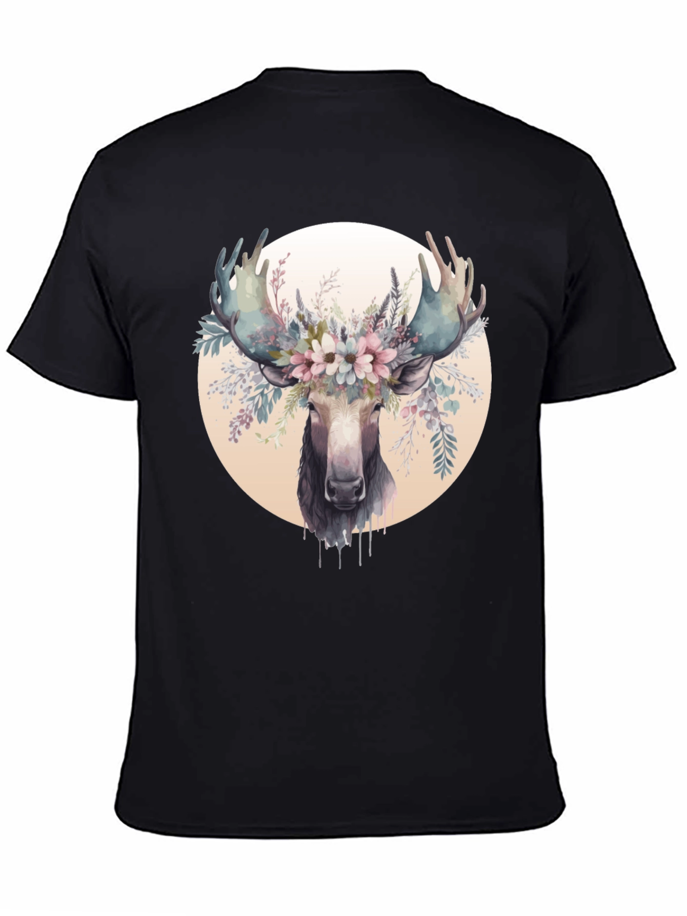 Moose Floral Crown Black Graphic Tee
