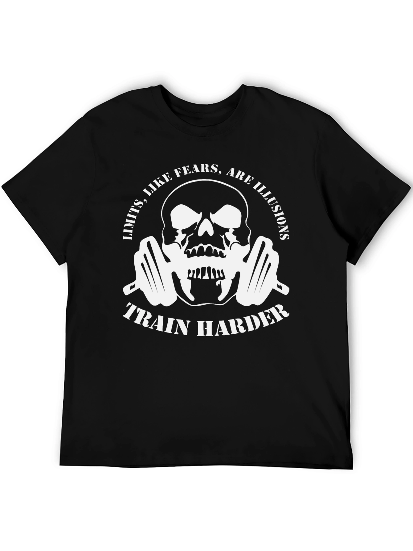 Train Harder Graphic T-Shirt - Skull & Barbell Design