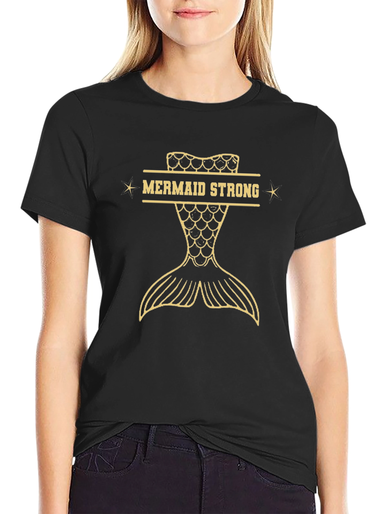 Mermaid Strong Graphic T-Shirt - Black Cotton Tee
