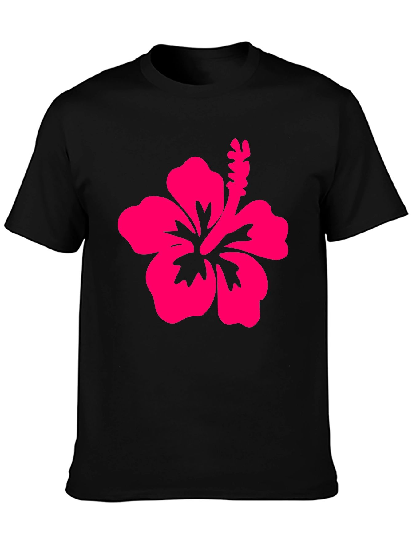 Black T-Shirt with Pink Hibiscus Flower Graphic