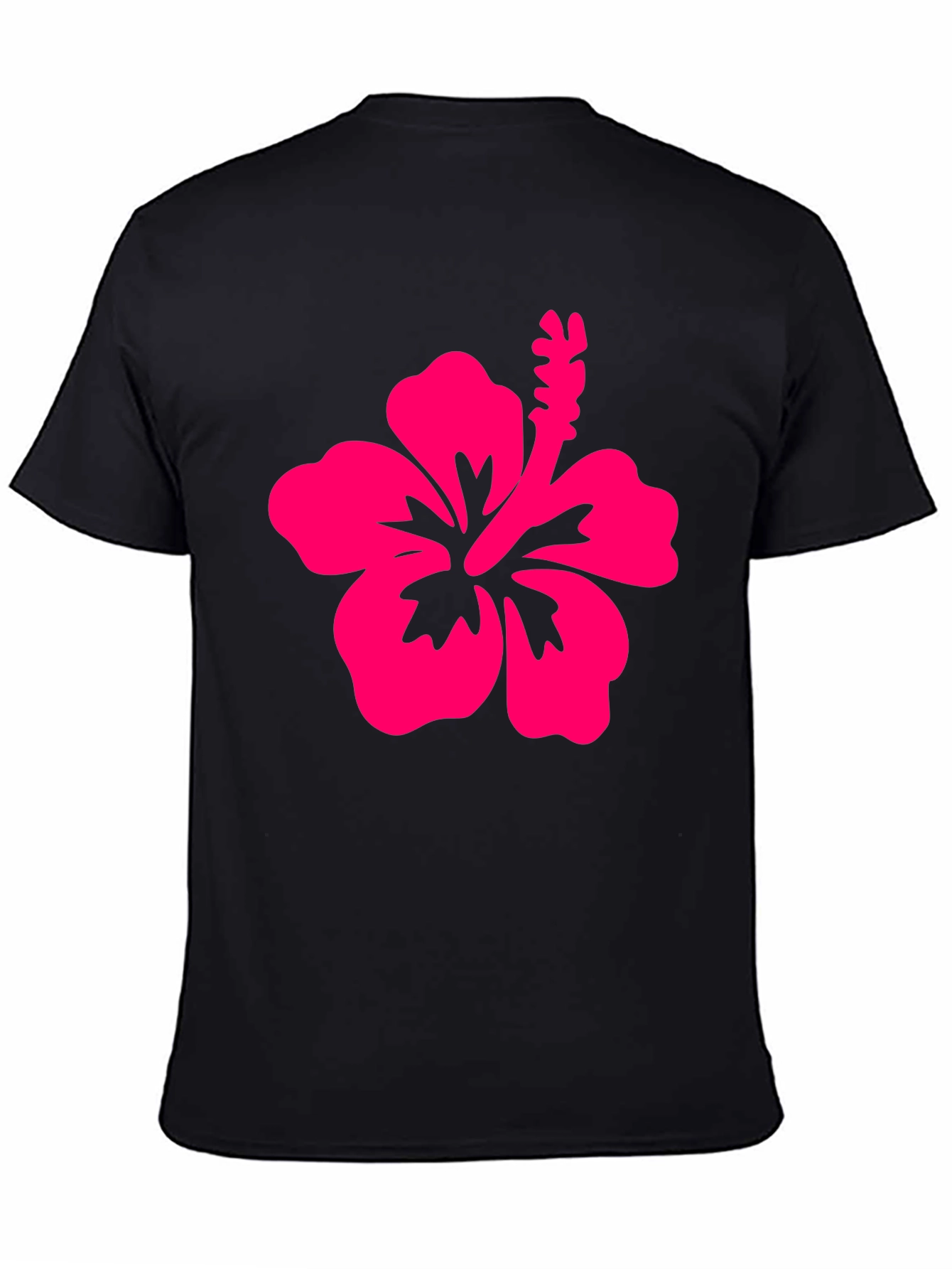 Black T-Shirt with Pink Hibiscus Flower Graphic