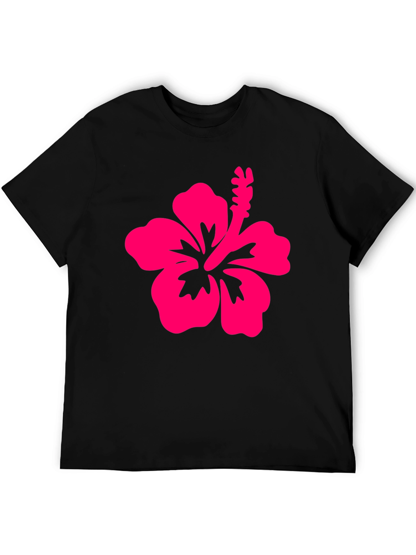 Black T-Shirt with Pink Hibiscus Flower Graphic