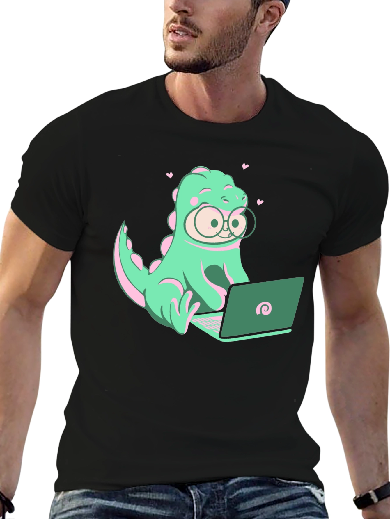 Dino Coder Graphic Tee - Black Cotton T-Shirt