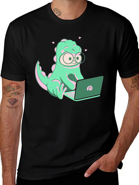 Dino Coder Graphic Tee - Black Cotton T-Shirt