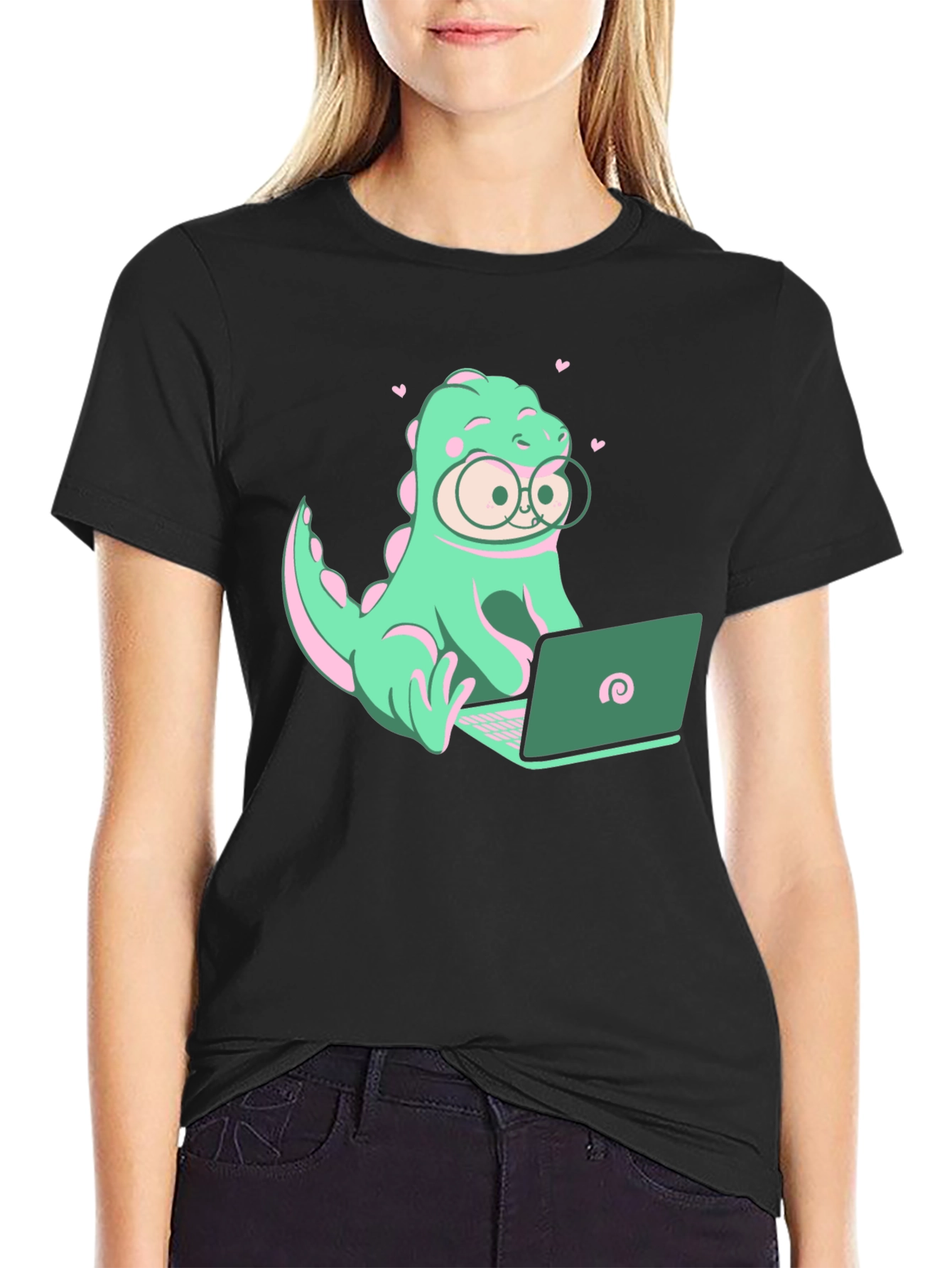 Dino Coder Graphic Tee - Black Cotton T-Shirt