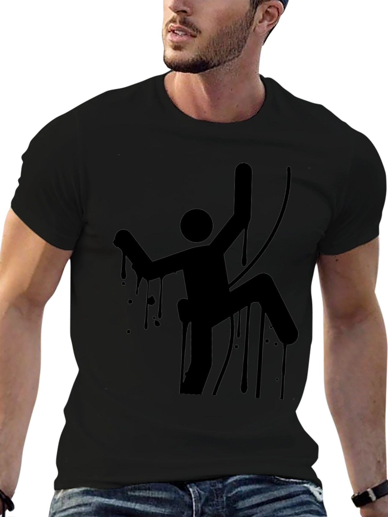 Climbing Man Graphic Tee - Black Cotton T-Shirt