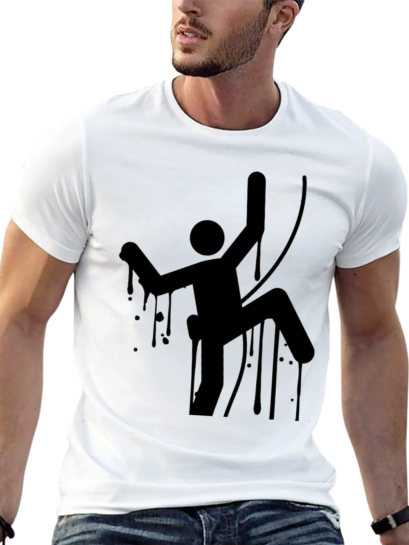 Climbing Man Graphic Tee - Black Cotton T-Shirt