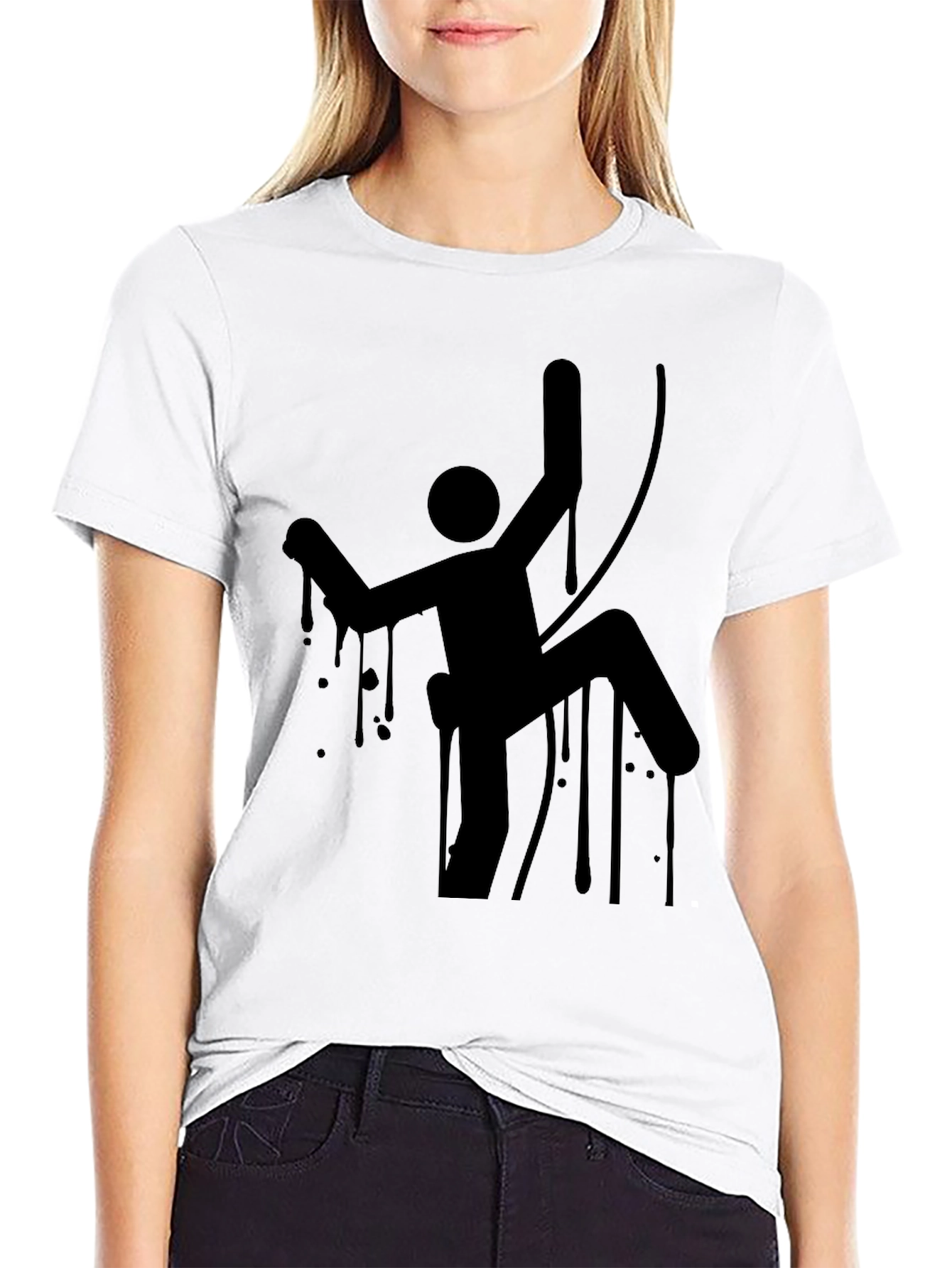 Climbing Man Graphic Tee - Black Cotton T-Shirt