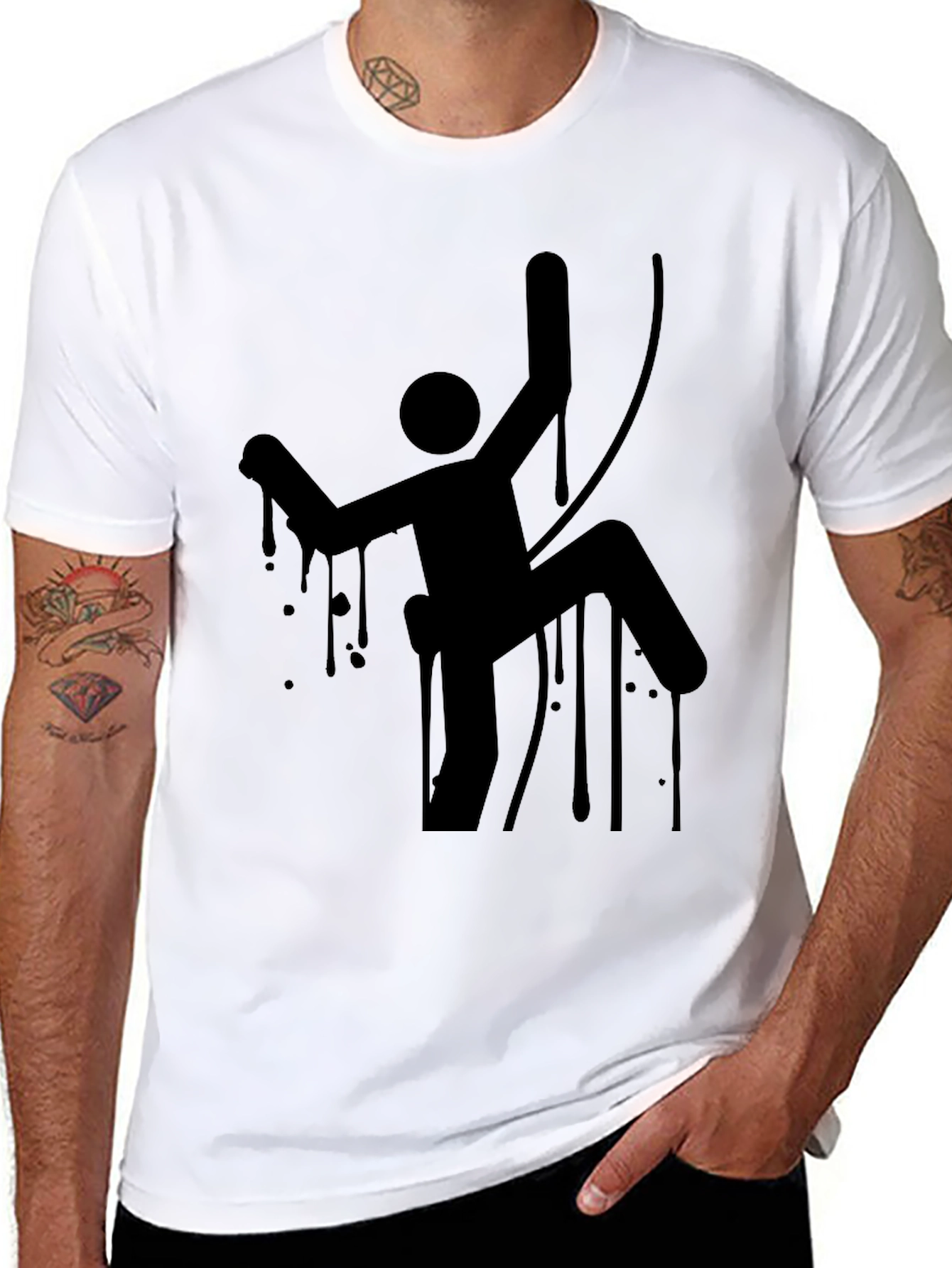 Climbing Man Graphic Tee - Black Cotton T-Shirt