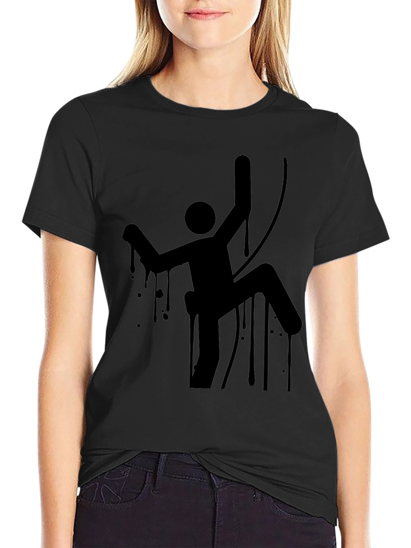 Climbing Man Graphic Tee - Black Cotton T-Shirt