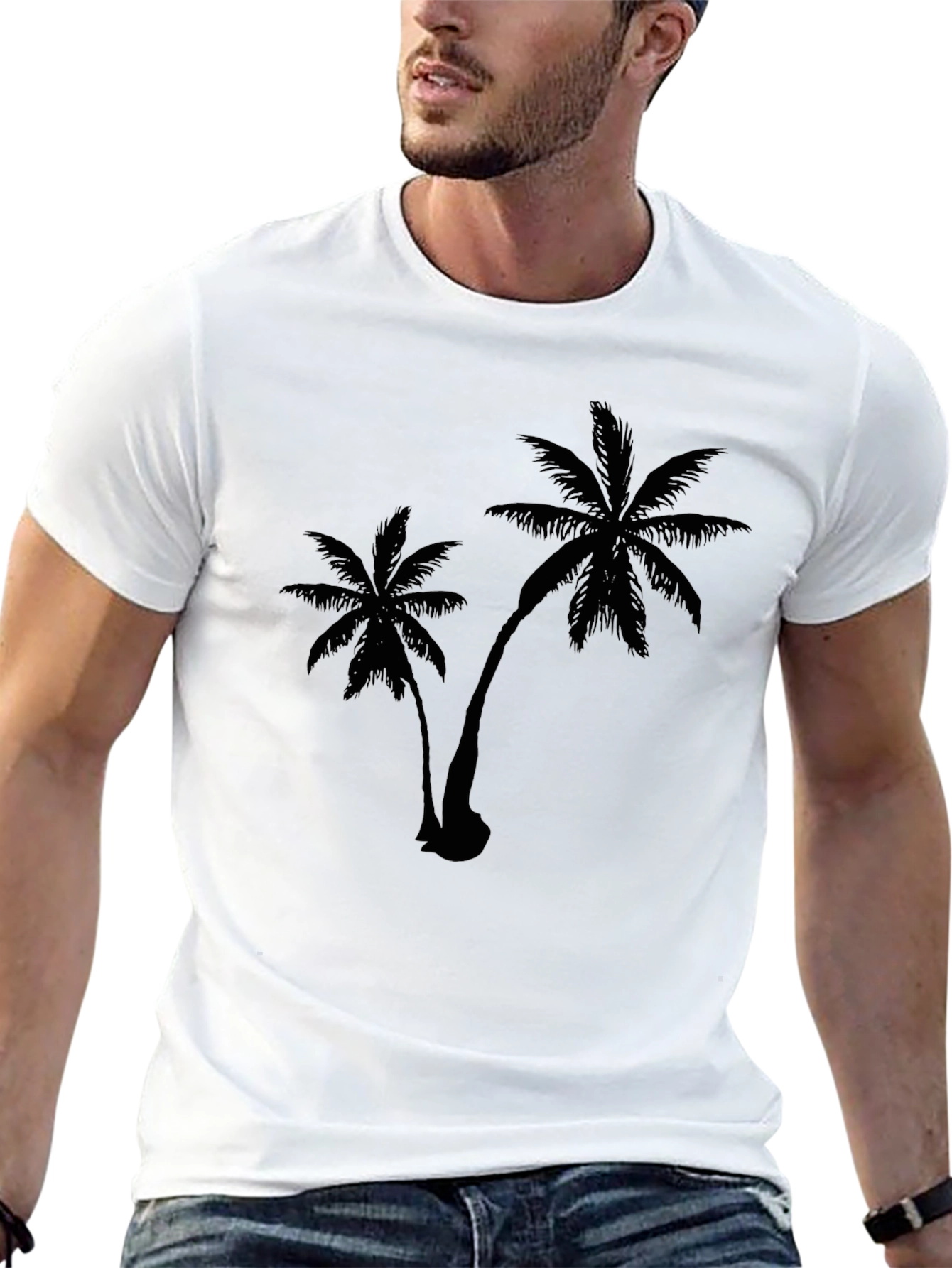 Mens Black Palm Tree Graphic T-Shirt