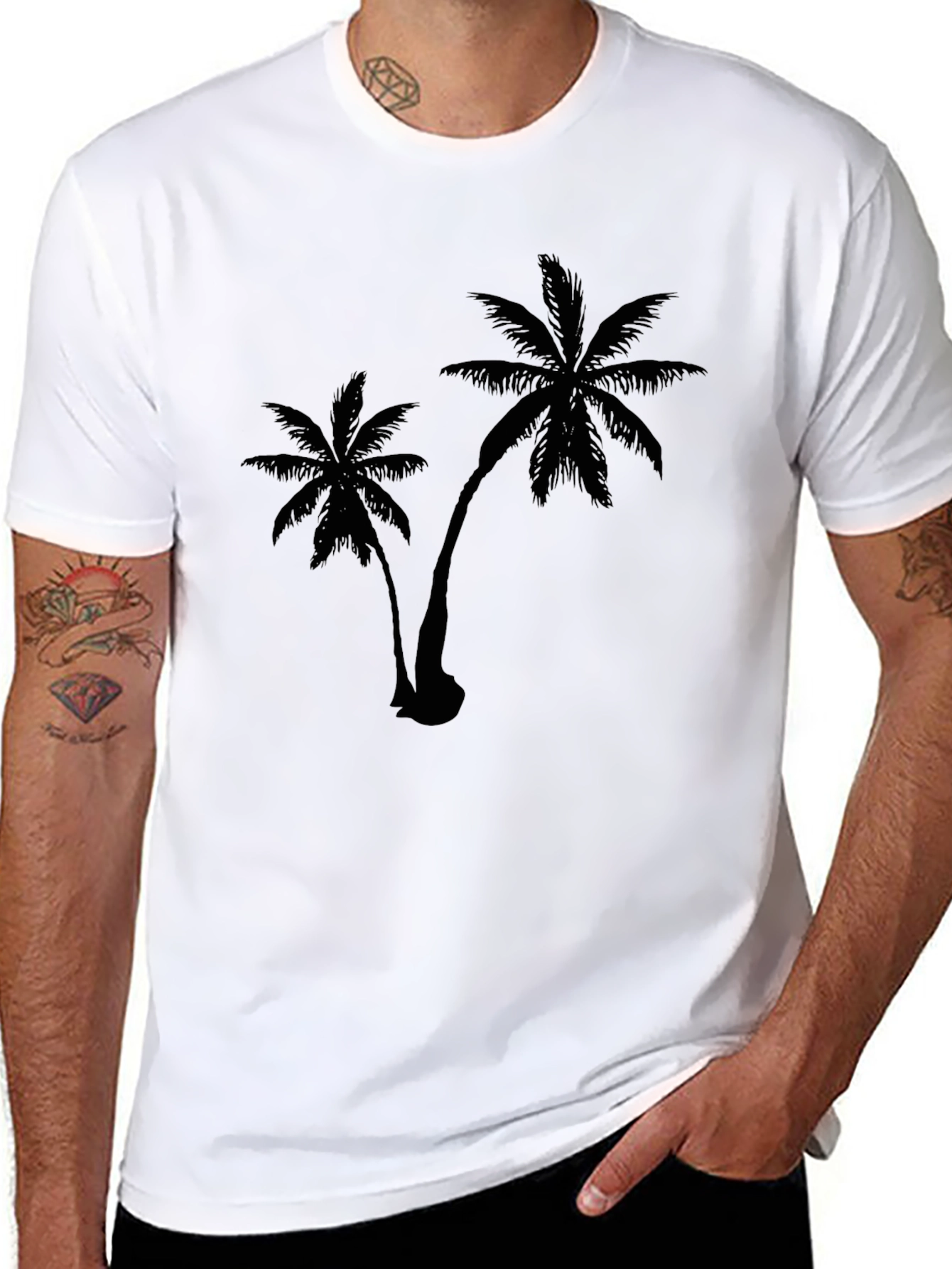 Mens Black Palm Tree Graphic T-Shirt