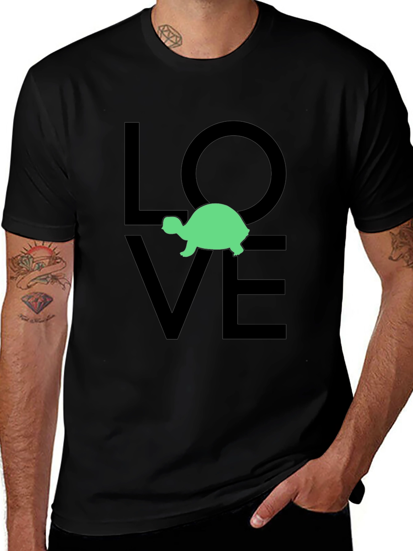 Turtle Love Graphic Tee - Black Cotton T-Shirt