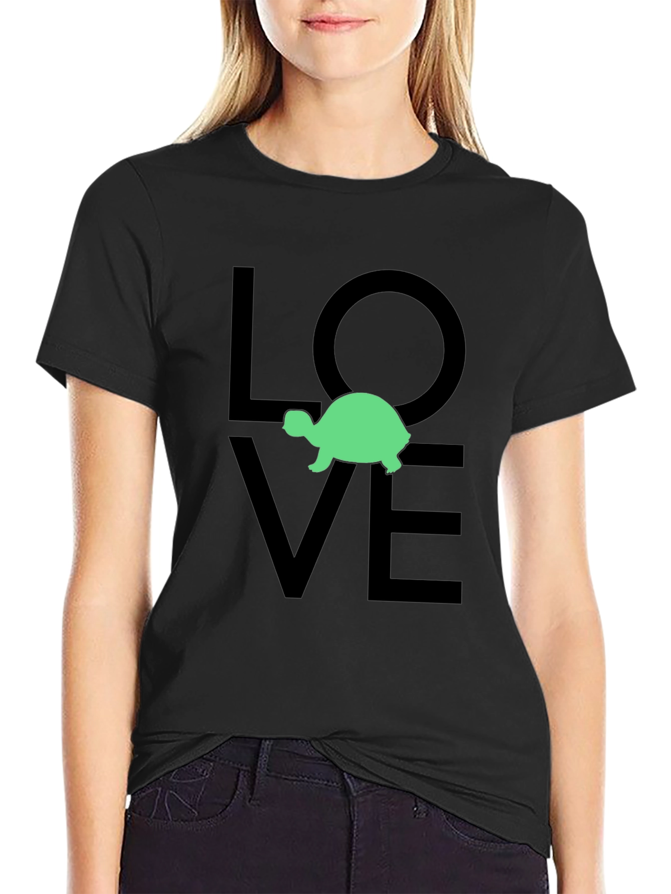 Turtle Love Graphic Tee - Black Cotton T-Shirt