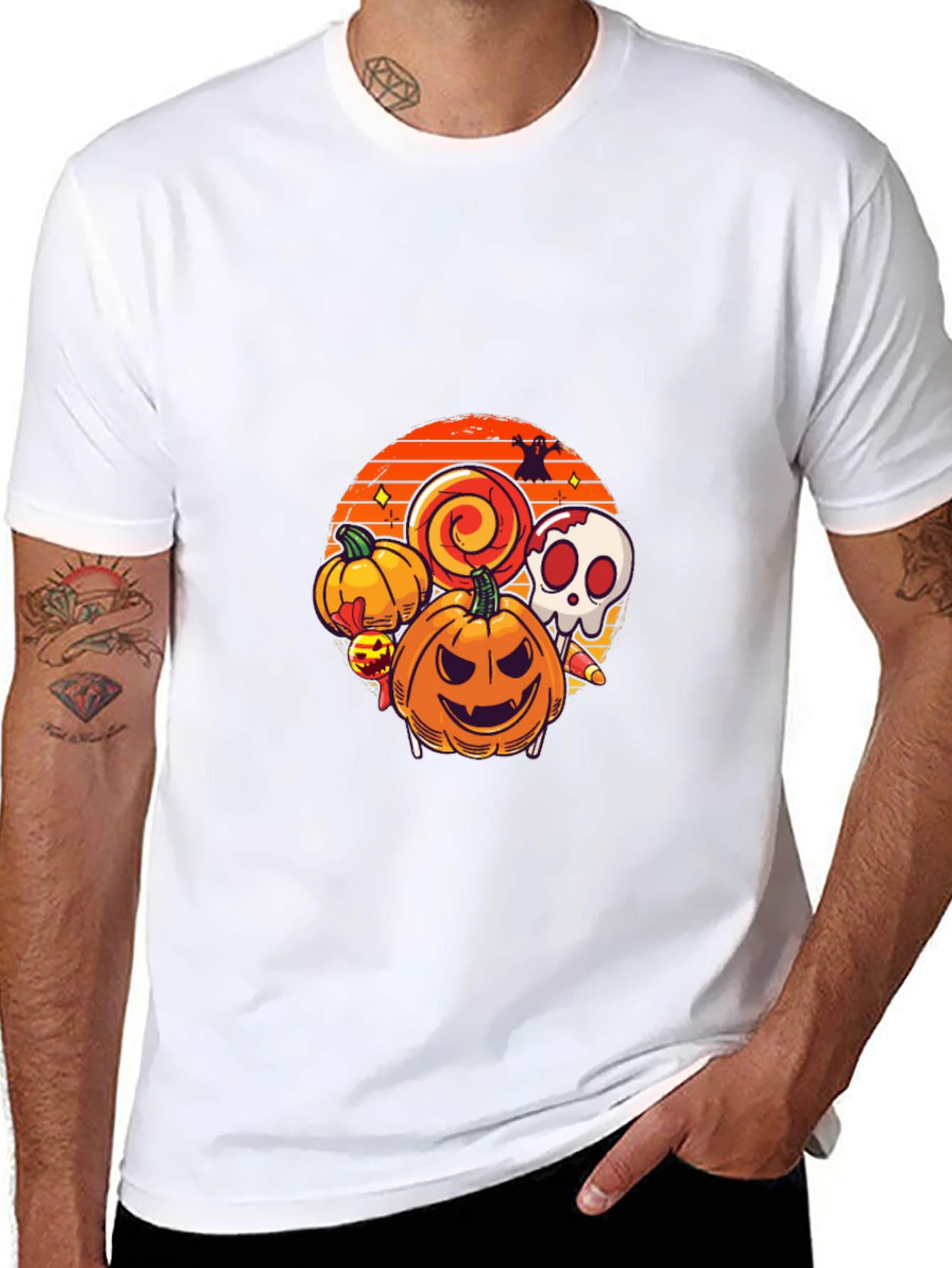 Halloween Graphic Tee - Pumpkin Skull Lollipop
