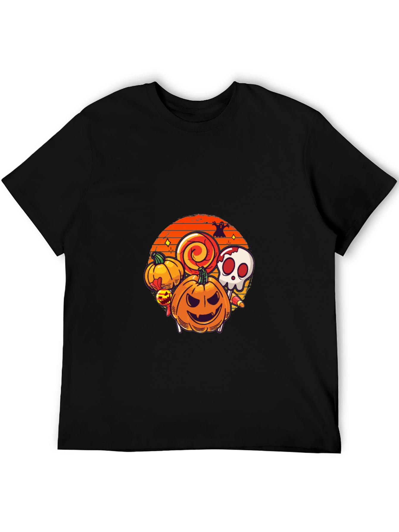 Halloween Graphic Tee - Pumpkin Skull Lollipop