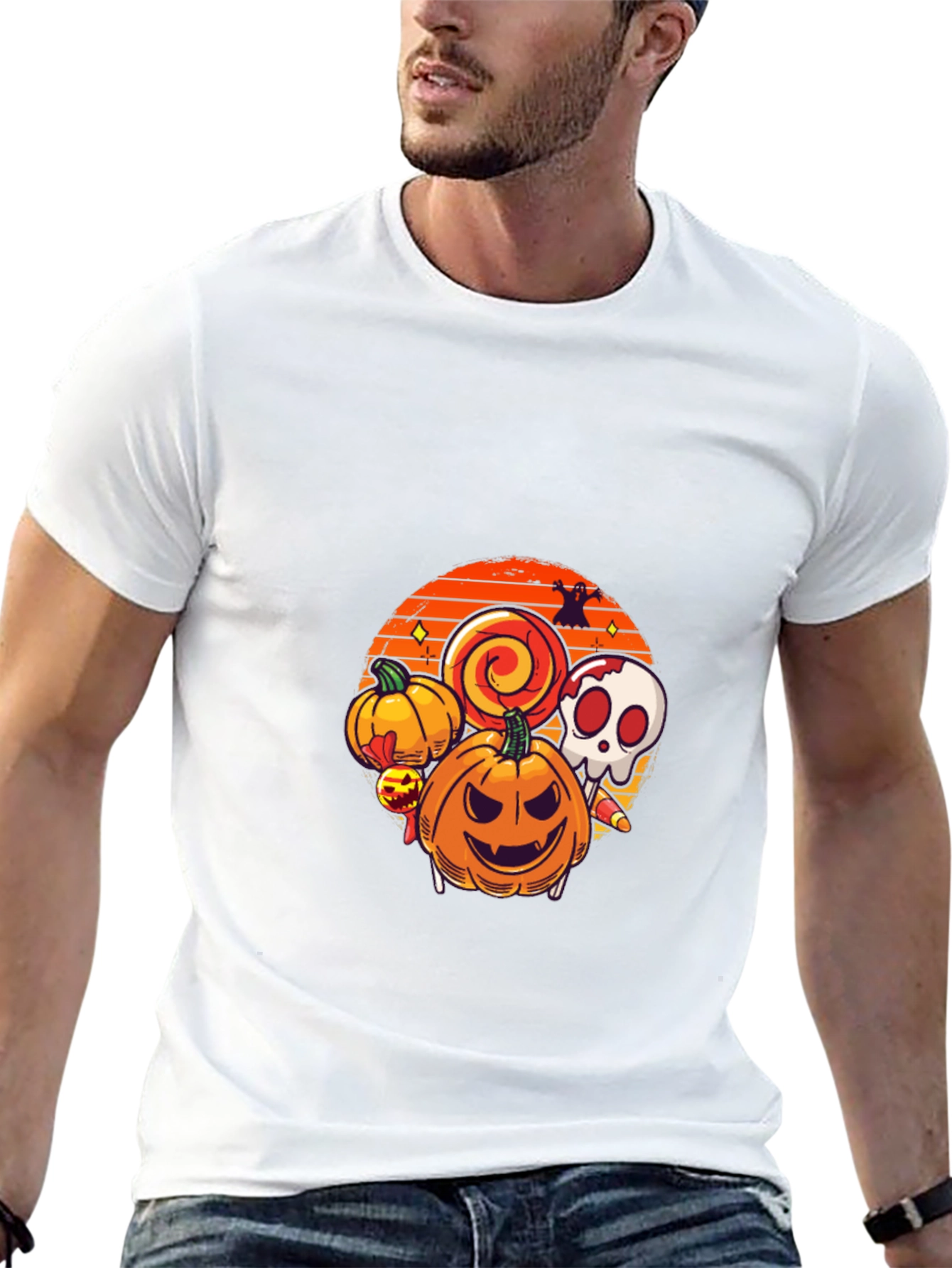 Halloween Graphic Tee - Pumpkin Skull Lollipop