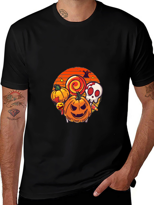Halloween Graphic Tee - Pumpkin Skull Lollipop