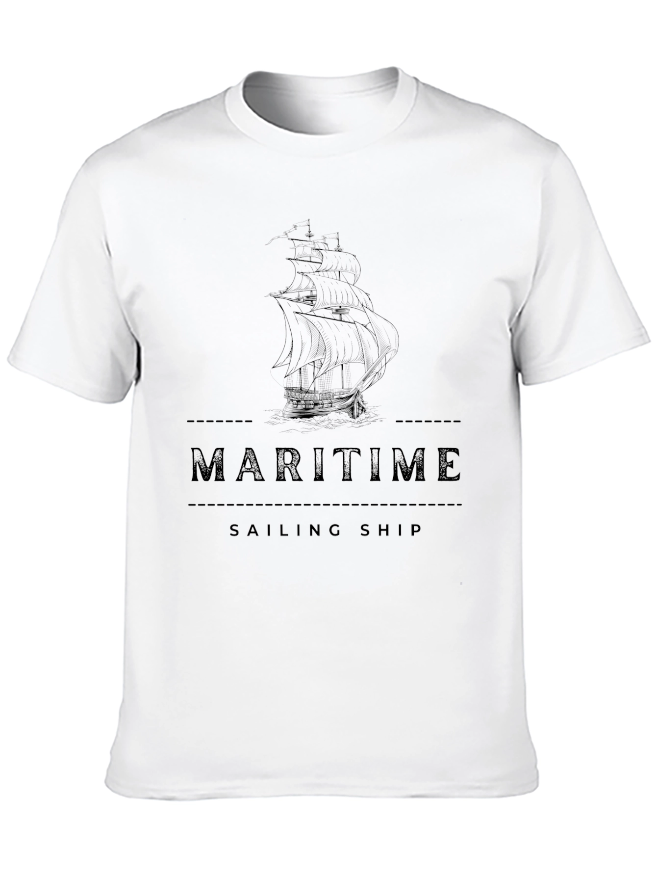 Maritime Sailing Ship Graphic Tee - Black Cotton T-Shirt