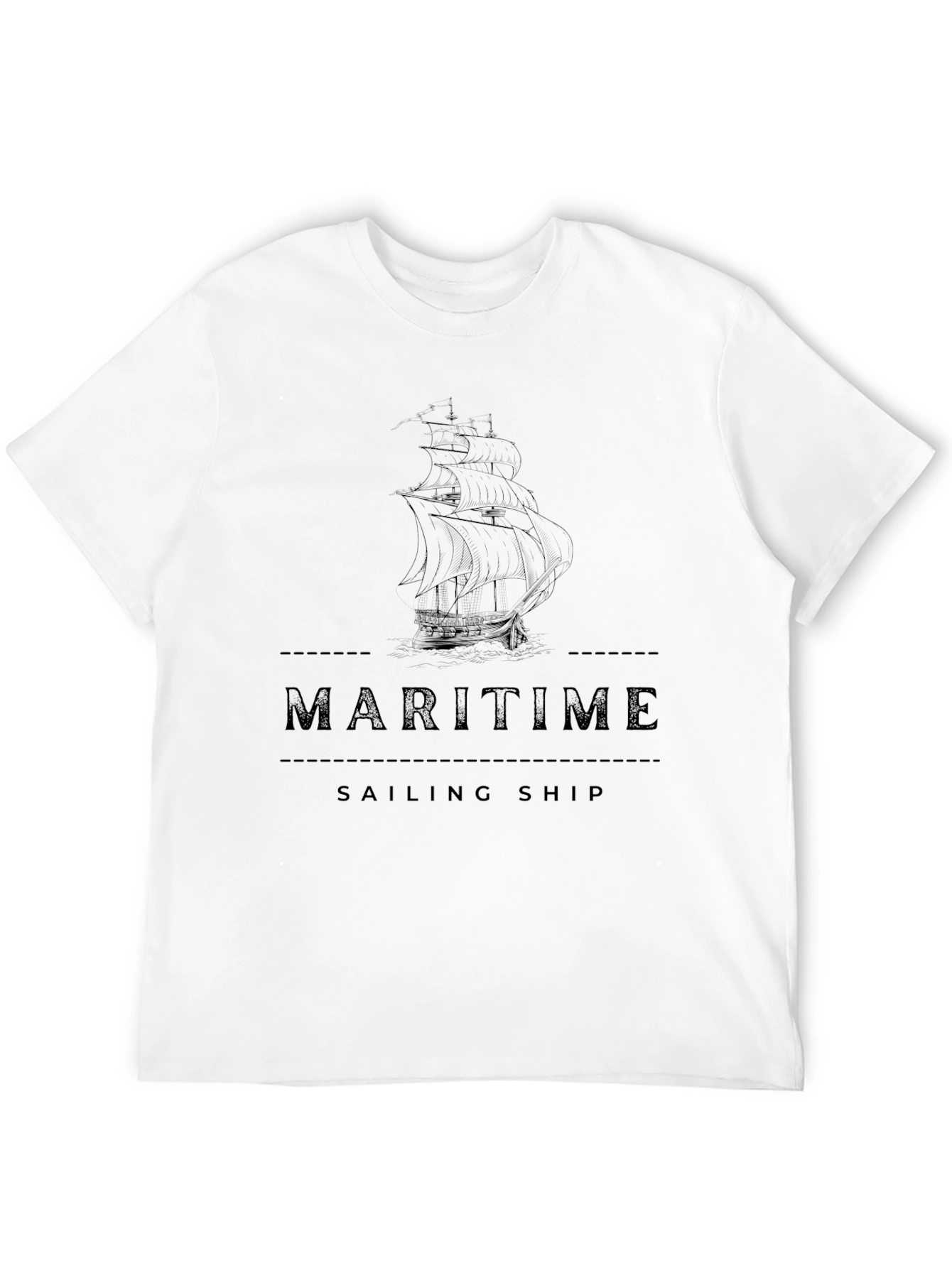 Maritime Sailing Ship Graphic Tee - Black Cotton T-Shirt