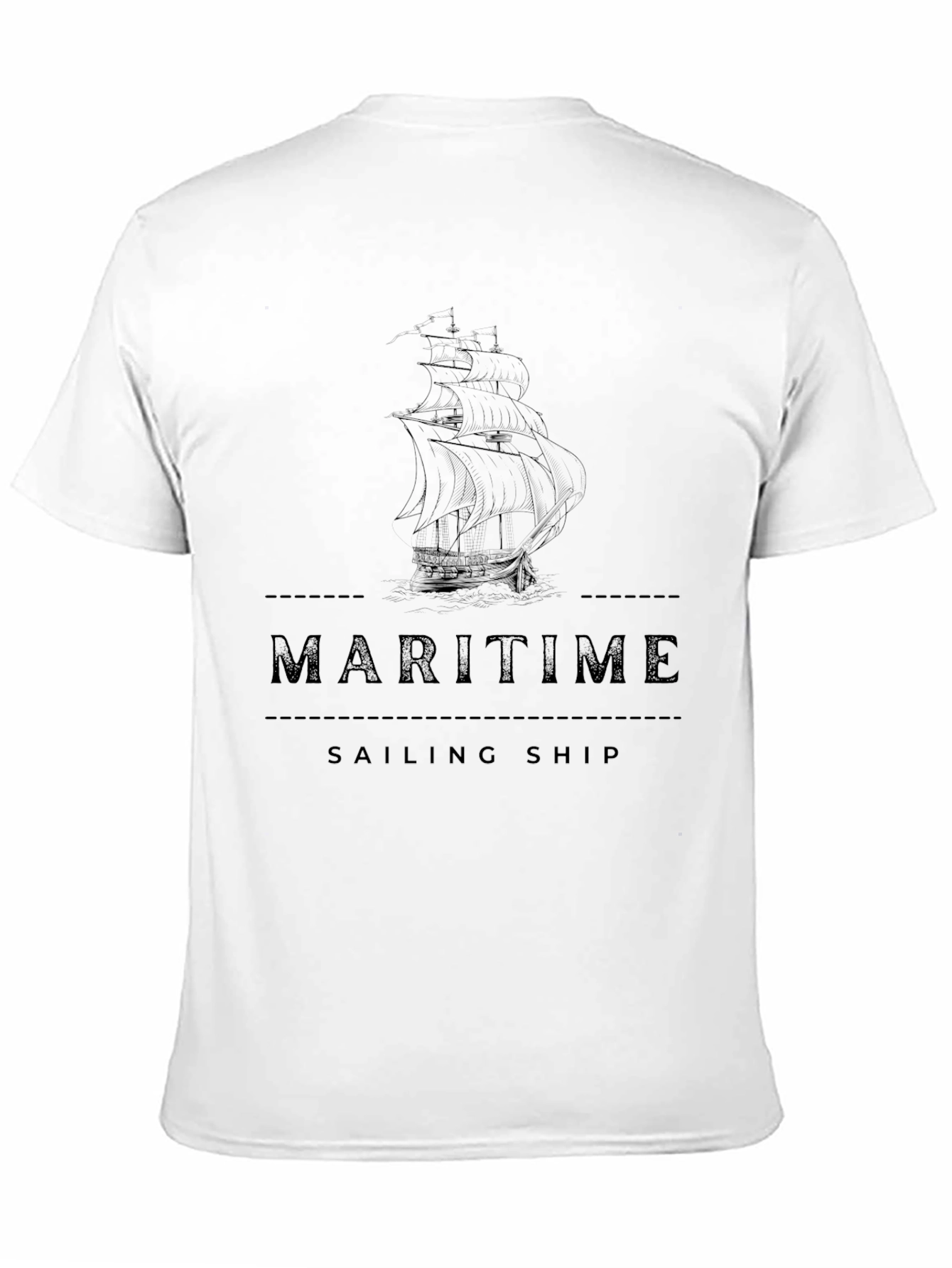 Maritime Sailing Ship Graphic Tee - Black Cotton T-Shirt