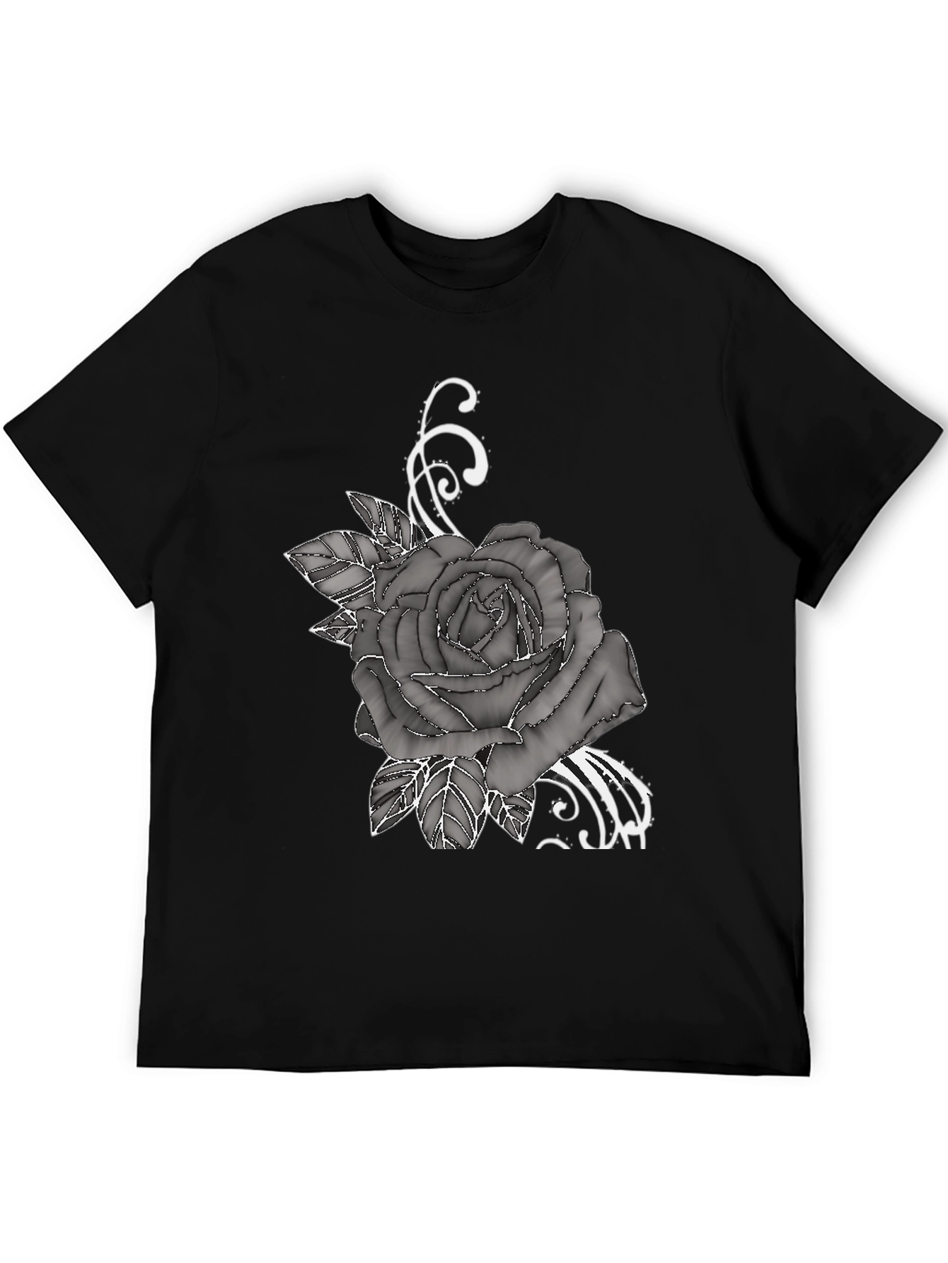 Mens Black T-Shirt with Rose Graphic