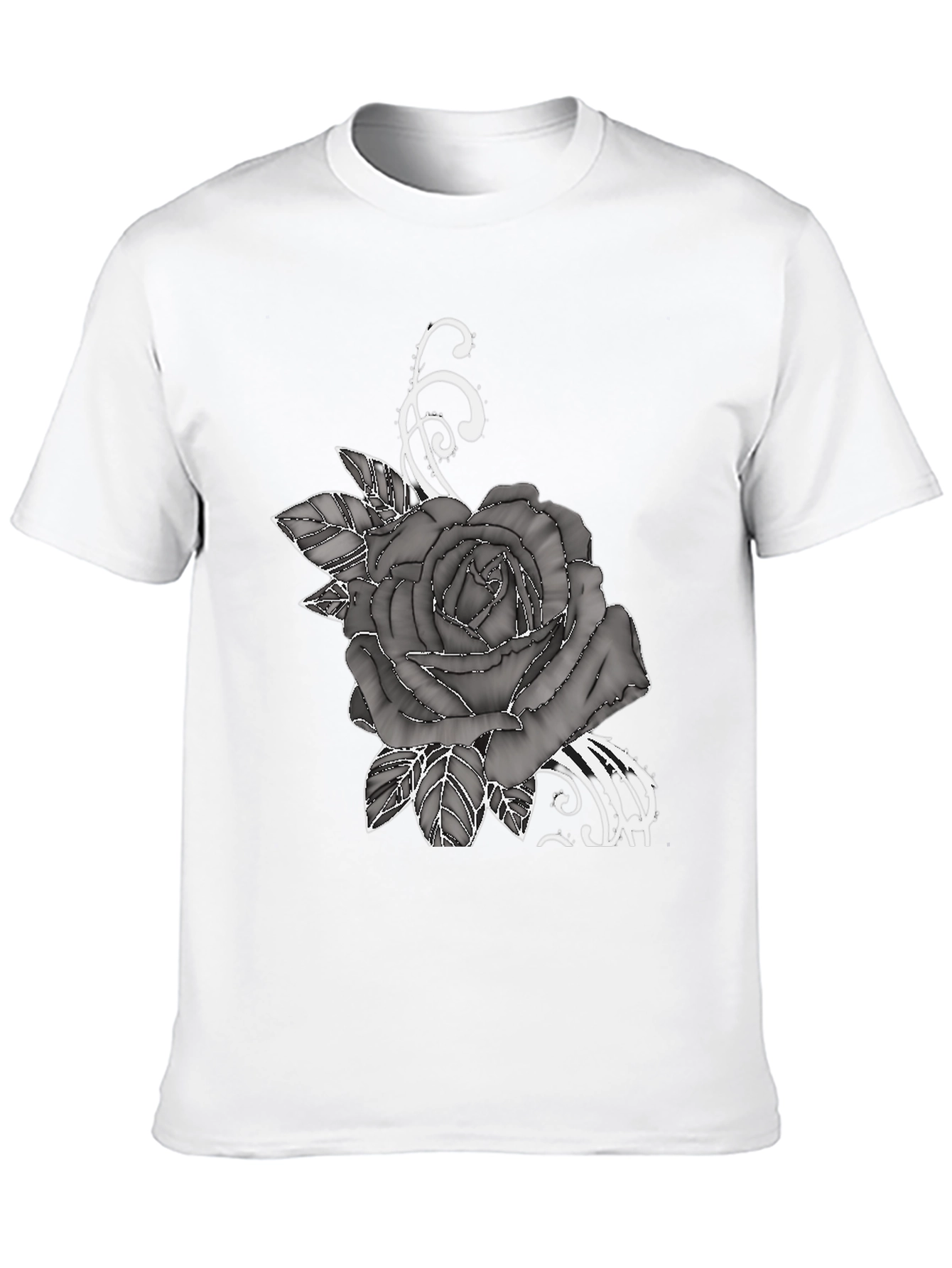 Mens Black T-Shirt with Rose Graphic