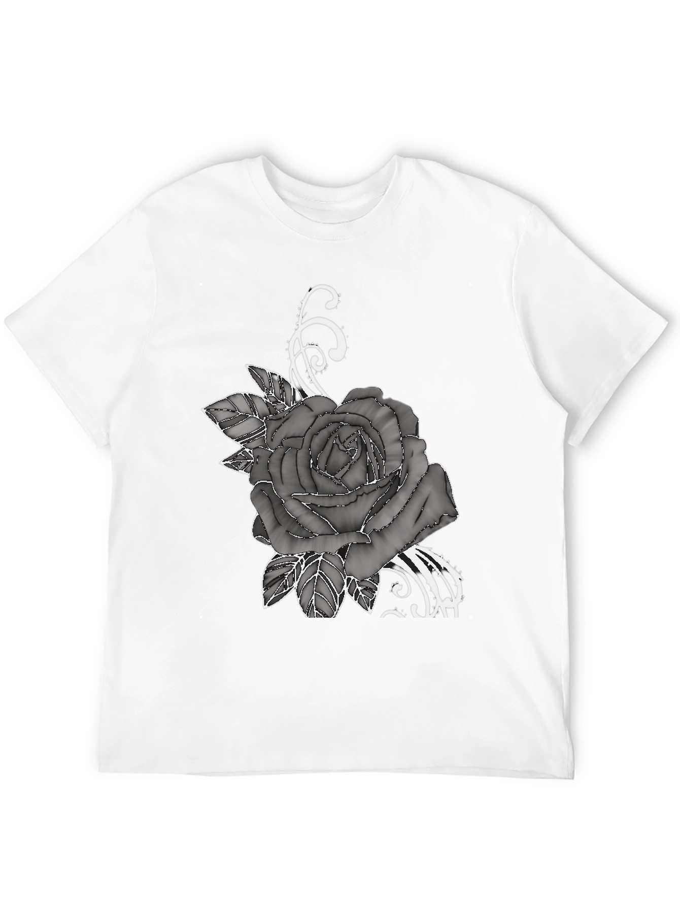 Mens Black T-Shirt with Rose Graphic