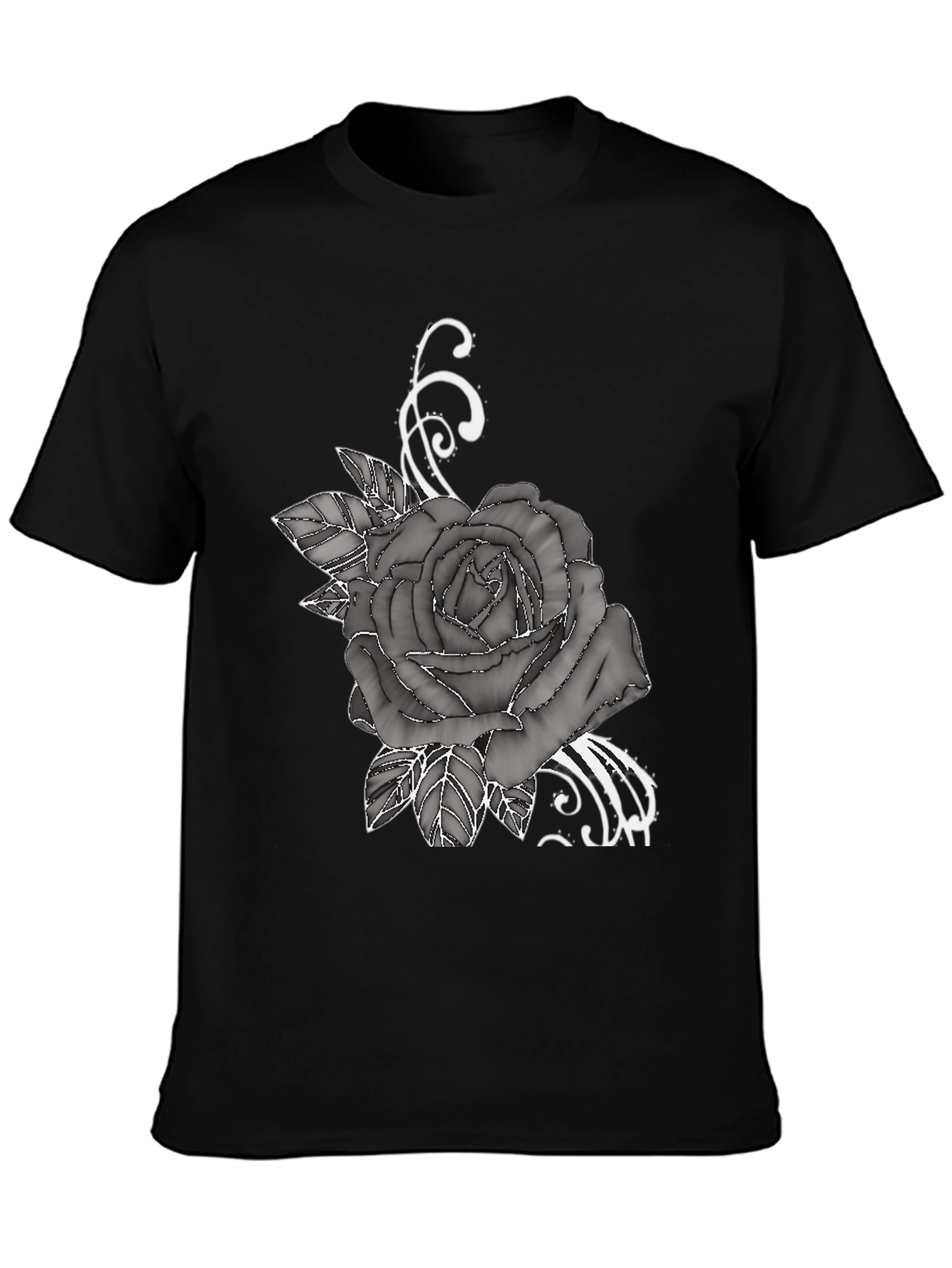 Mens Black T-Shirt with Rose Graphic