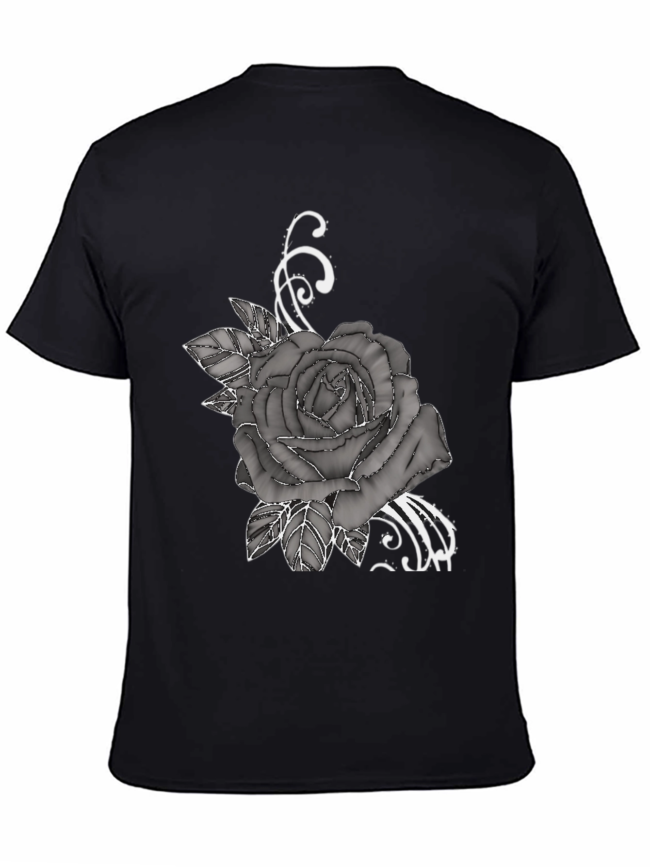 Mens Black T-Shirt with Rose Graphic