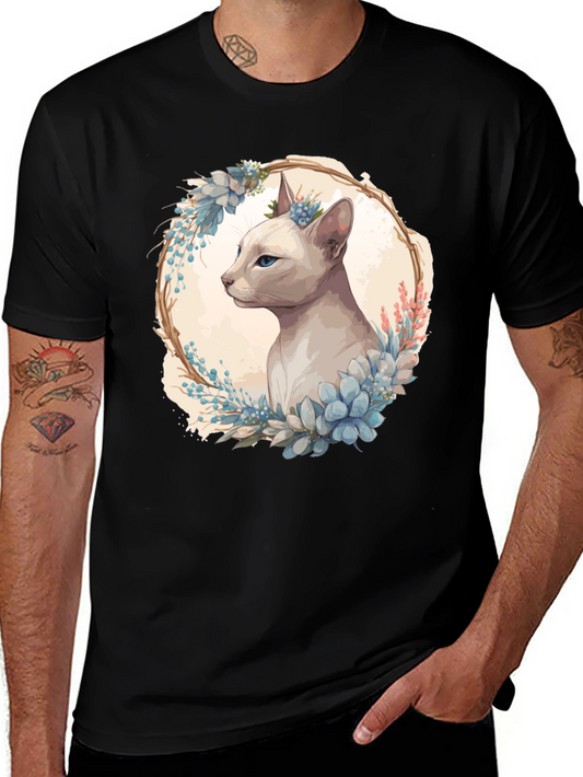 Floral Cat Tee - Artistic Graphic T-Shirt
