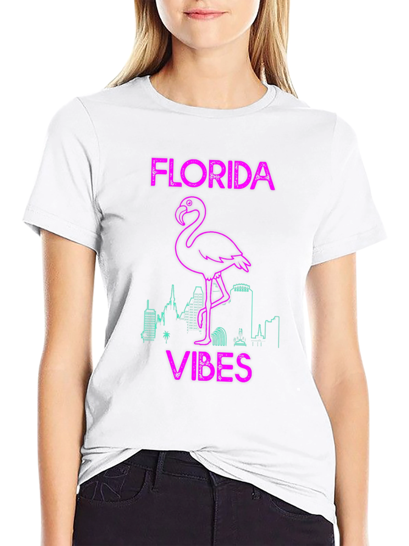 Florida Vibes Flamingo Graphic Tee - Black