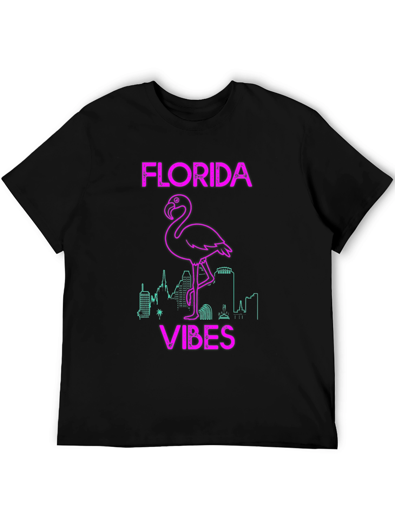 Florida Vibes Flamingo Graphic Tee - Black