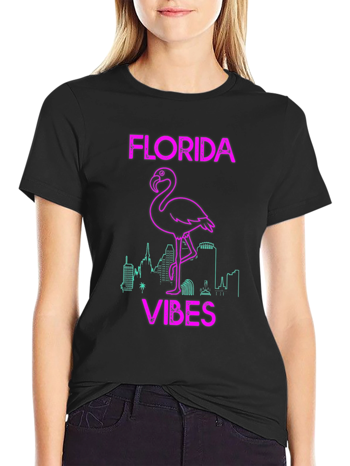 Florida Vibes Flamingo Graphic Tee - Black
