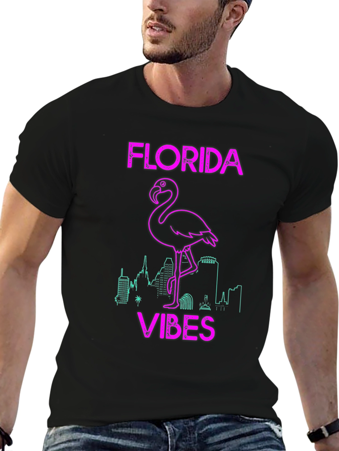 Florida Vibes Flamingo Graphic Tee - Black