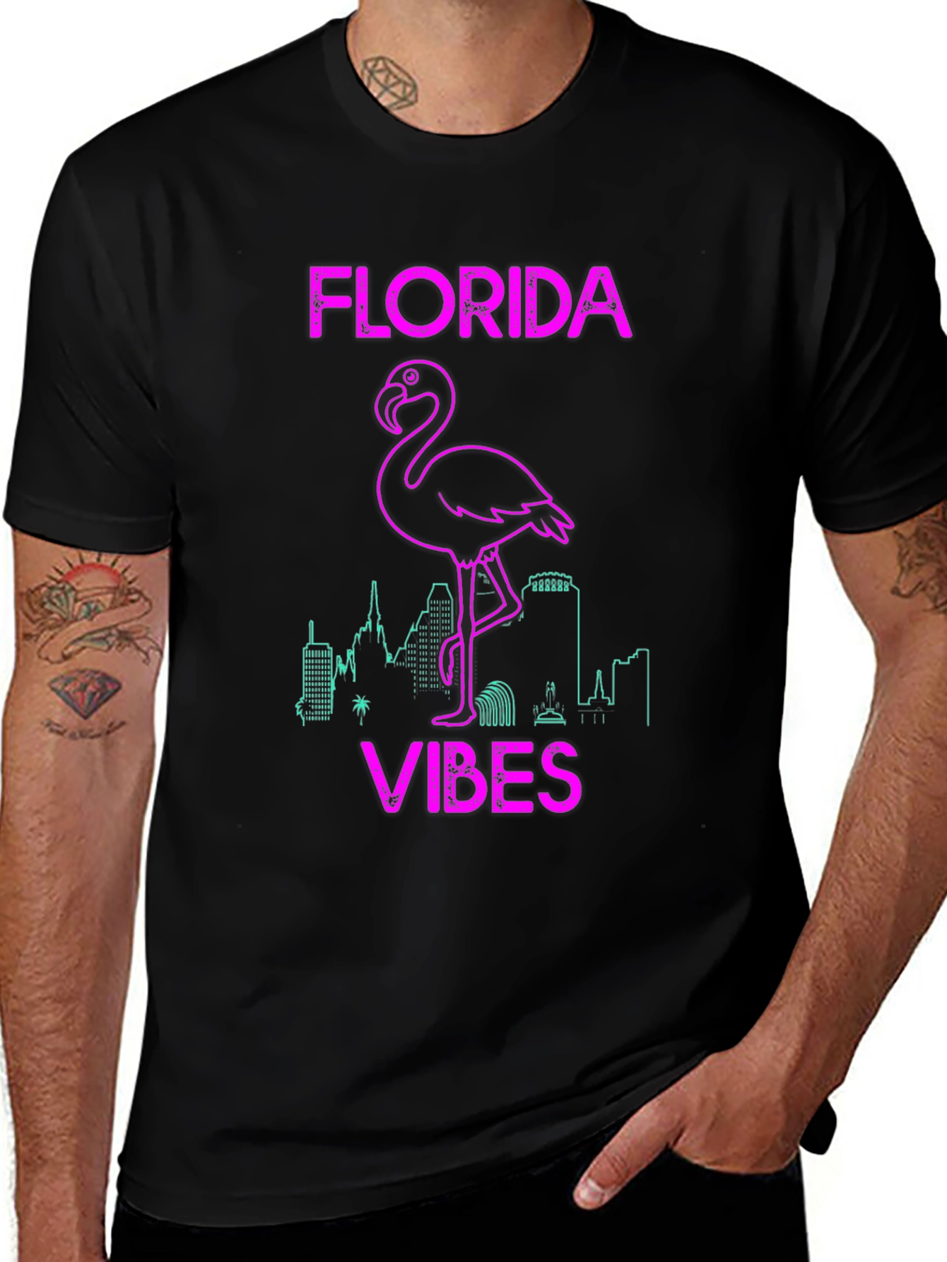 Florida Vibes Flamingo Graphic Tee - Black