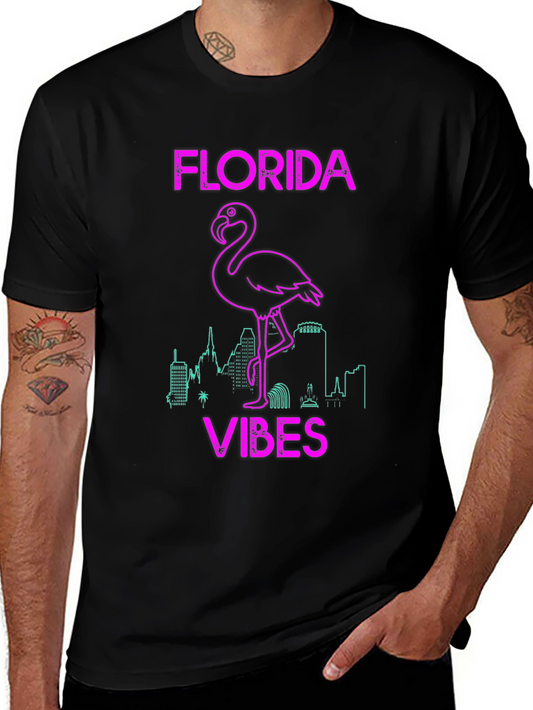 Florida Vibes Flamingo Graphic Tee - Black
