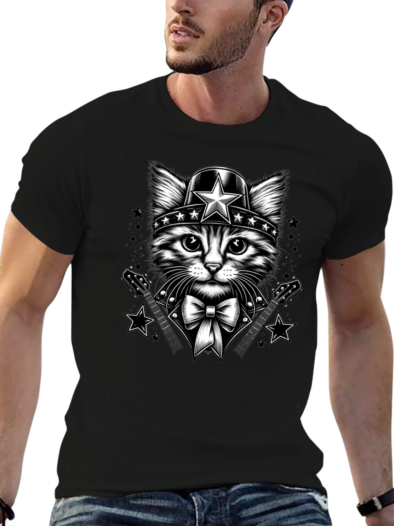 Cat Superhero T-Shirt - Black Graphic Tee