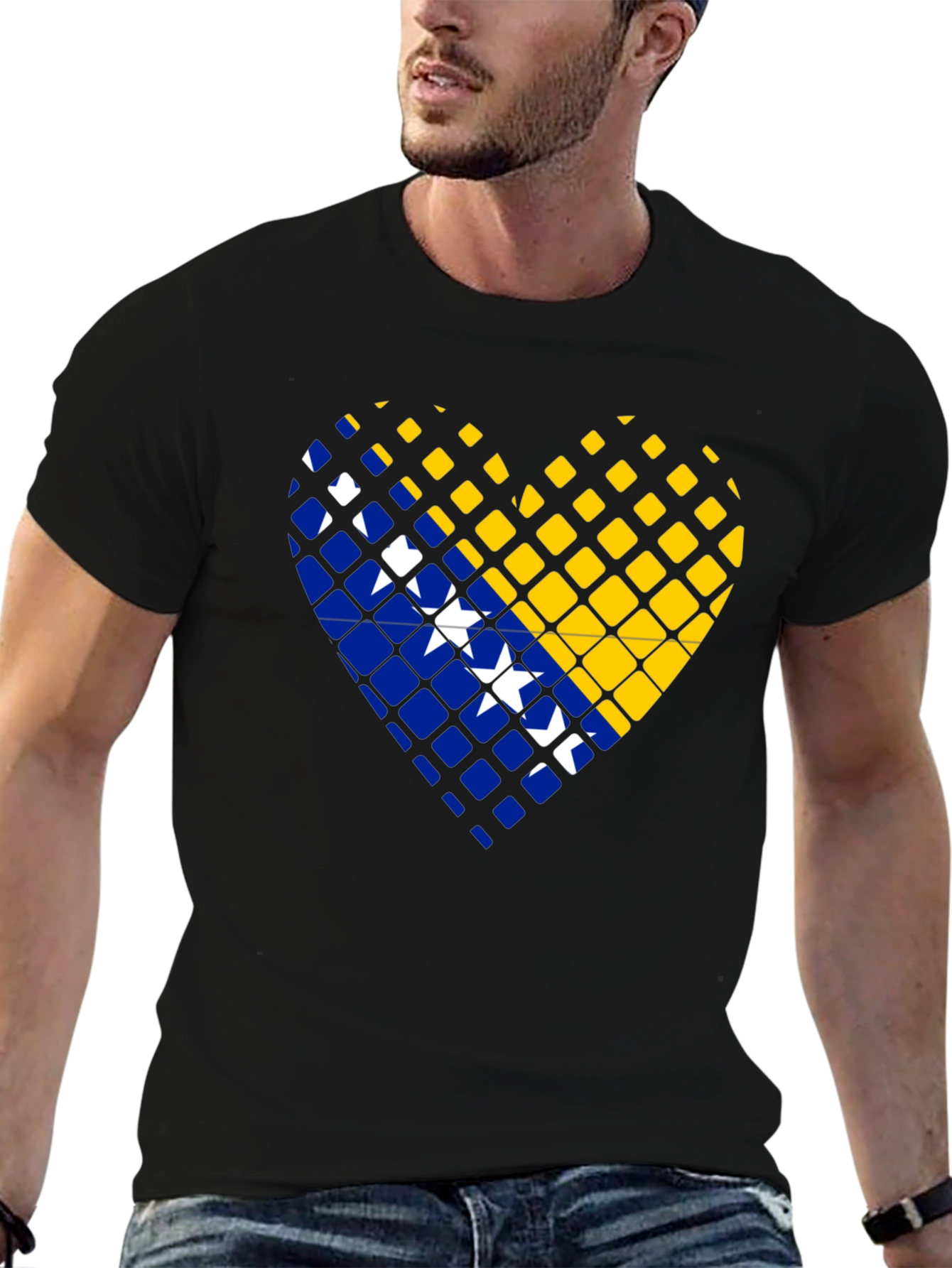 Bosnia Heart Flag T-Shirt - Black