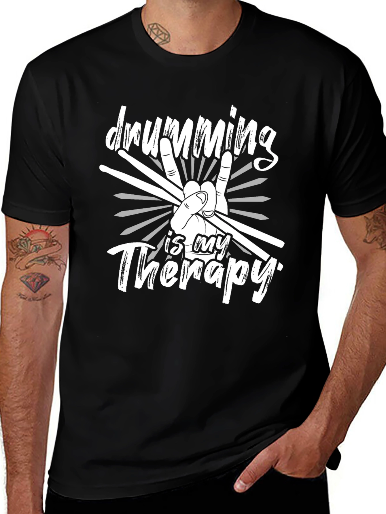 Drumming Therapy Tee - Musicians Black T-Shirt
