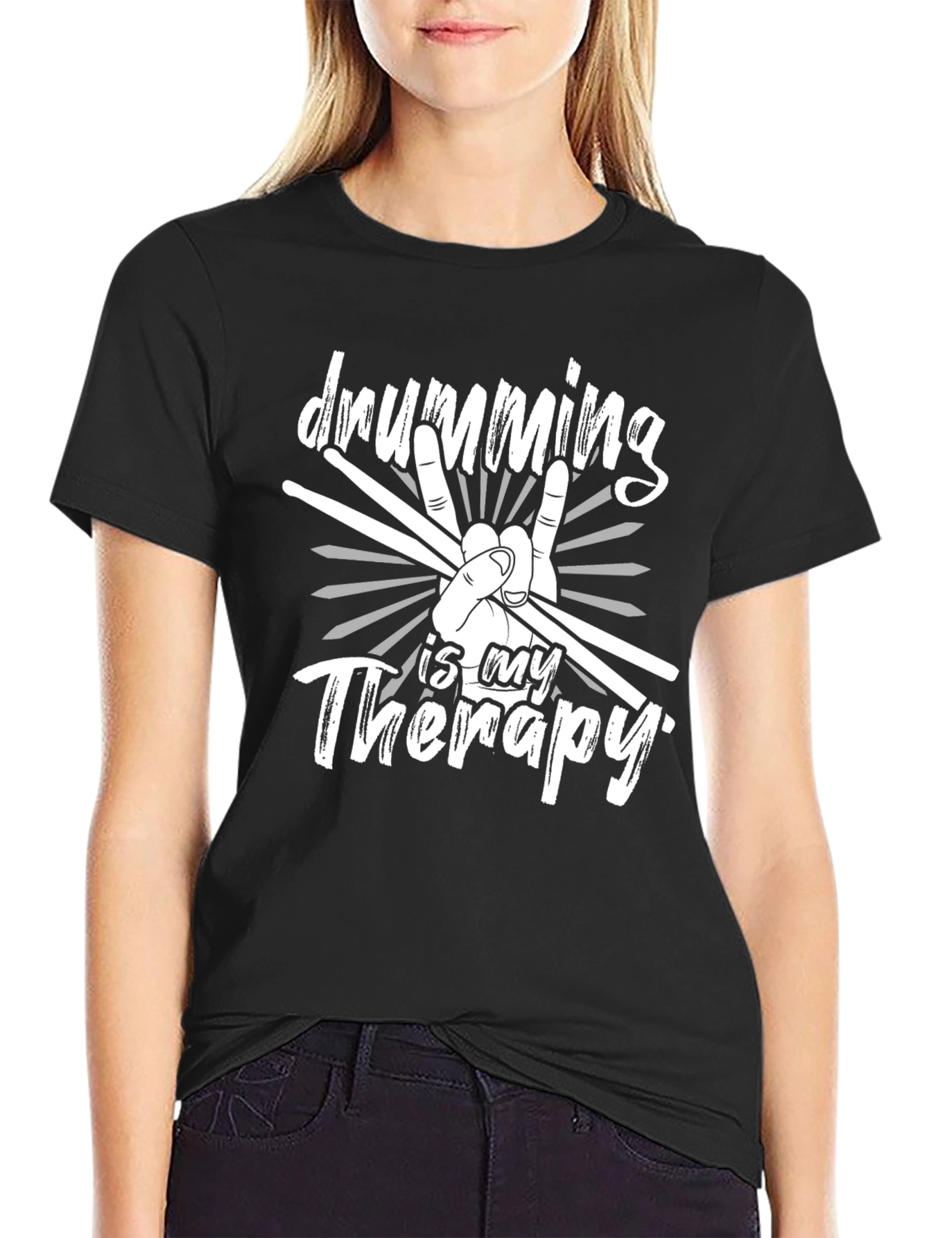 Drumming Therapy Tee - Musicians Black T-Shirt