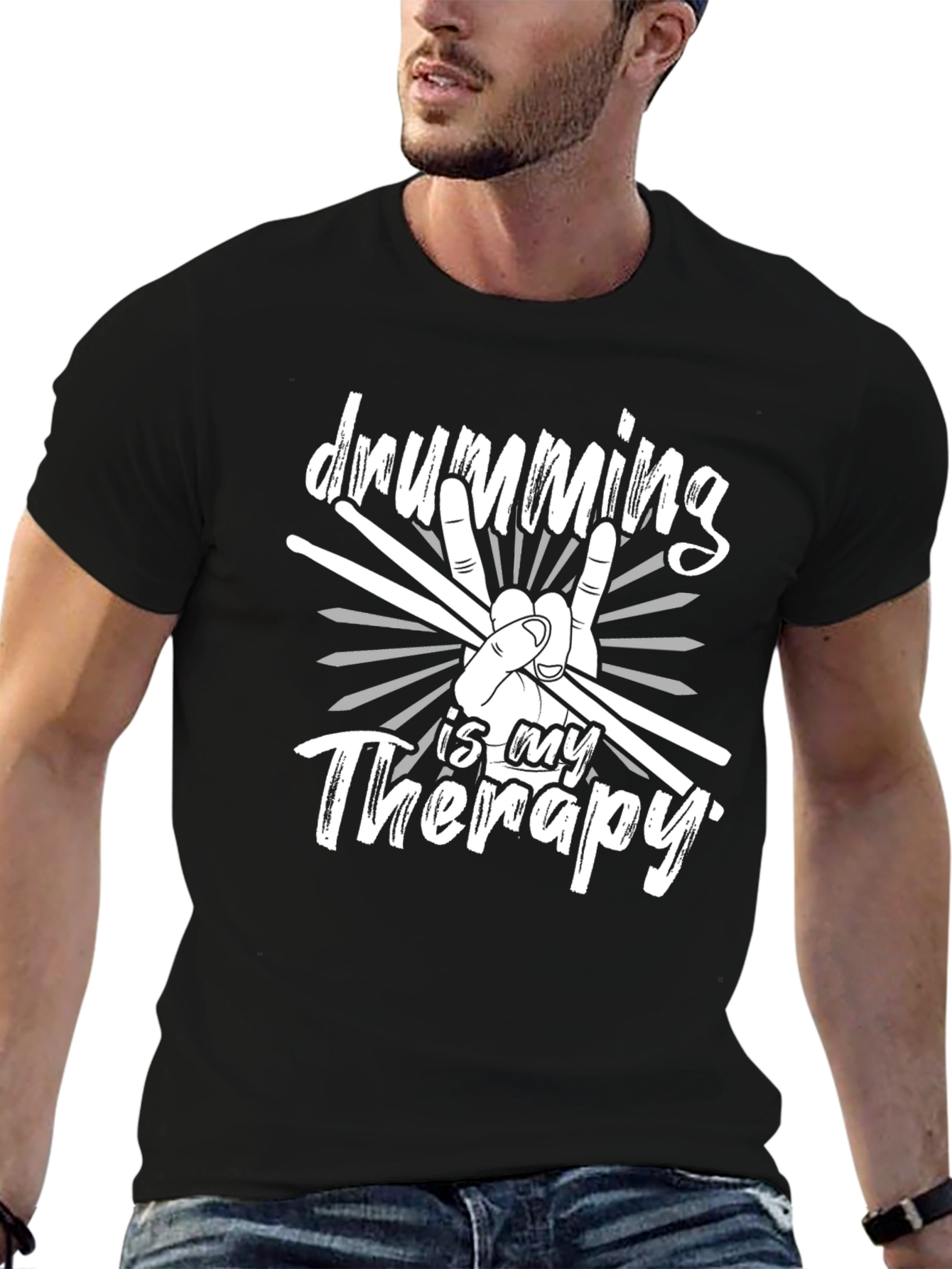 Drumming Therapy Tee - Musicians Black T-Shirt