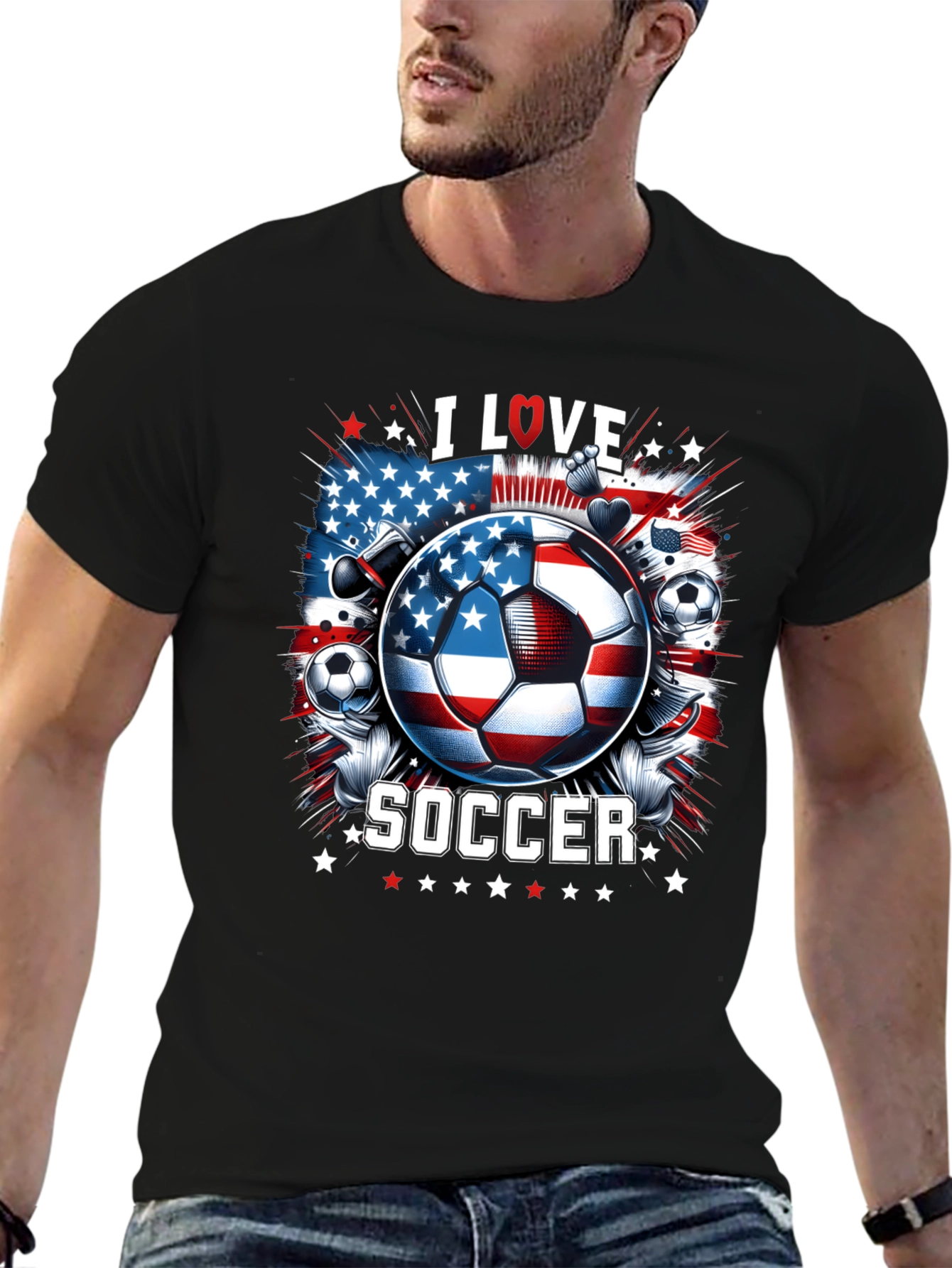 I Love Soccer USA Flag Graphic Tee