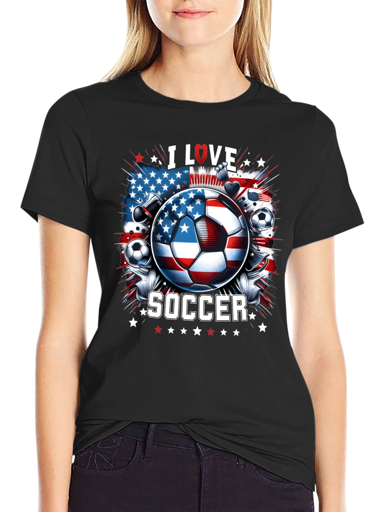 I Love Soccer USA Flag Graphic Tee