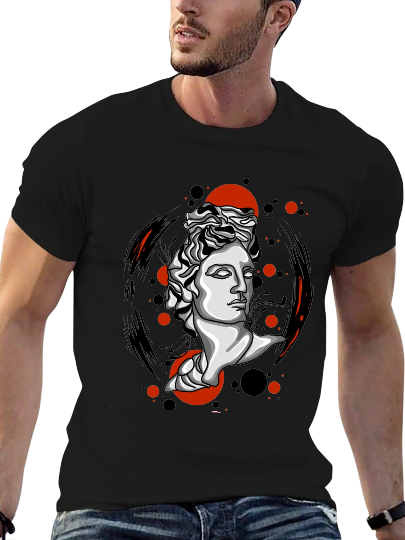 Apollo Bust Graphic Tee - Artistic Black T-Shirt