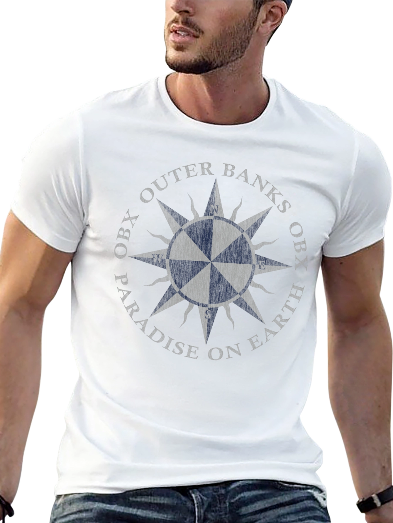 Outer Banks OBX Paradise Earth Compass Black T-Shirt