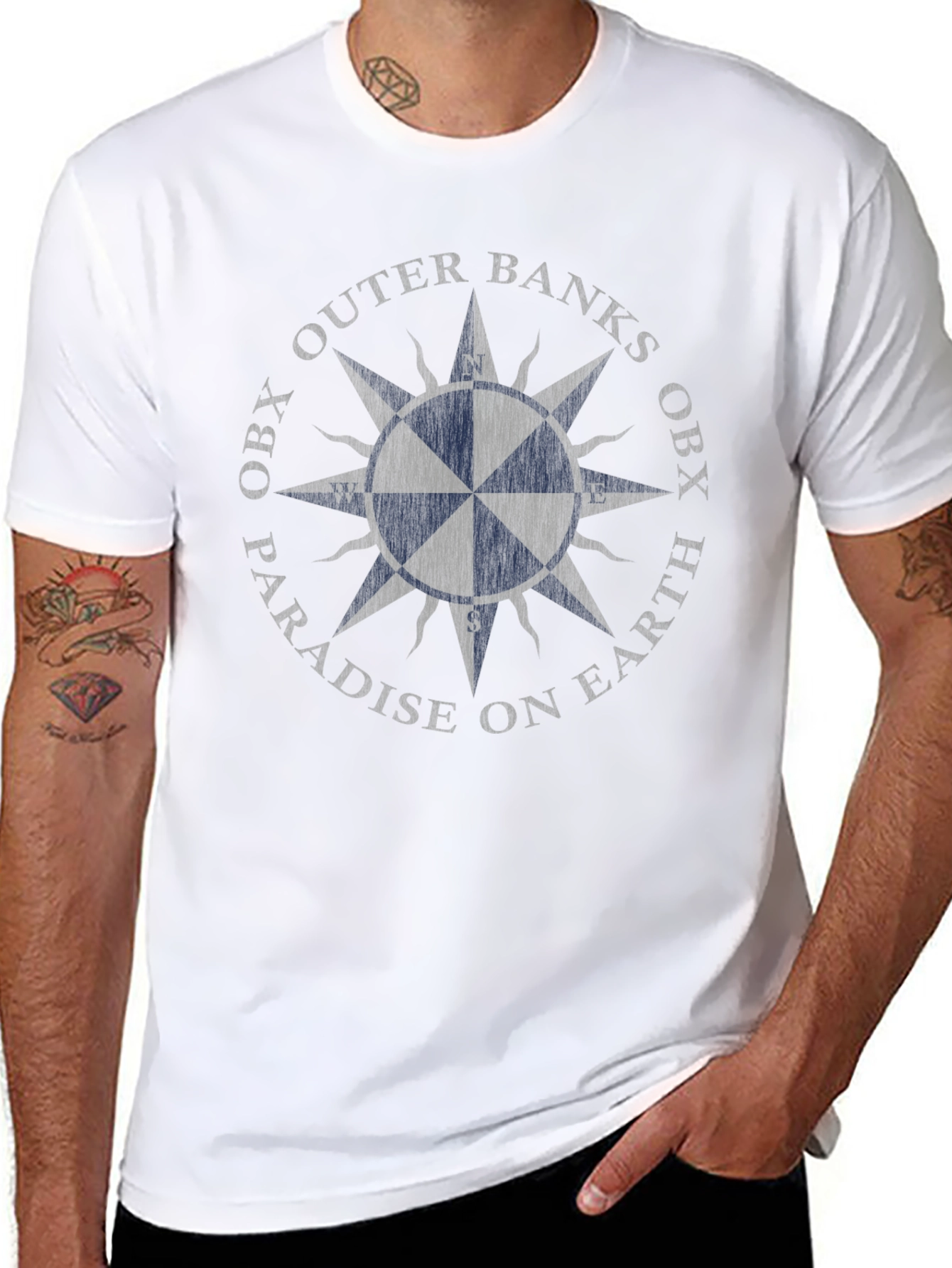 Outer Banks OBX Paradise Earth Compass Black T-Shirt