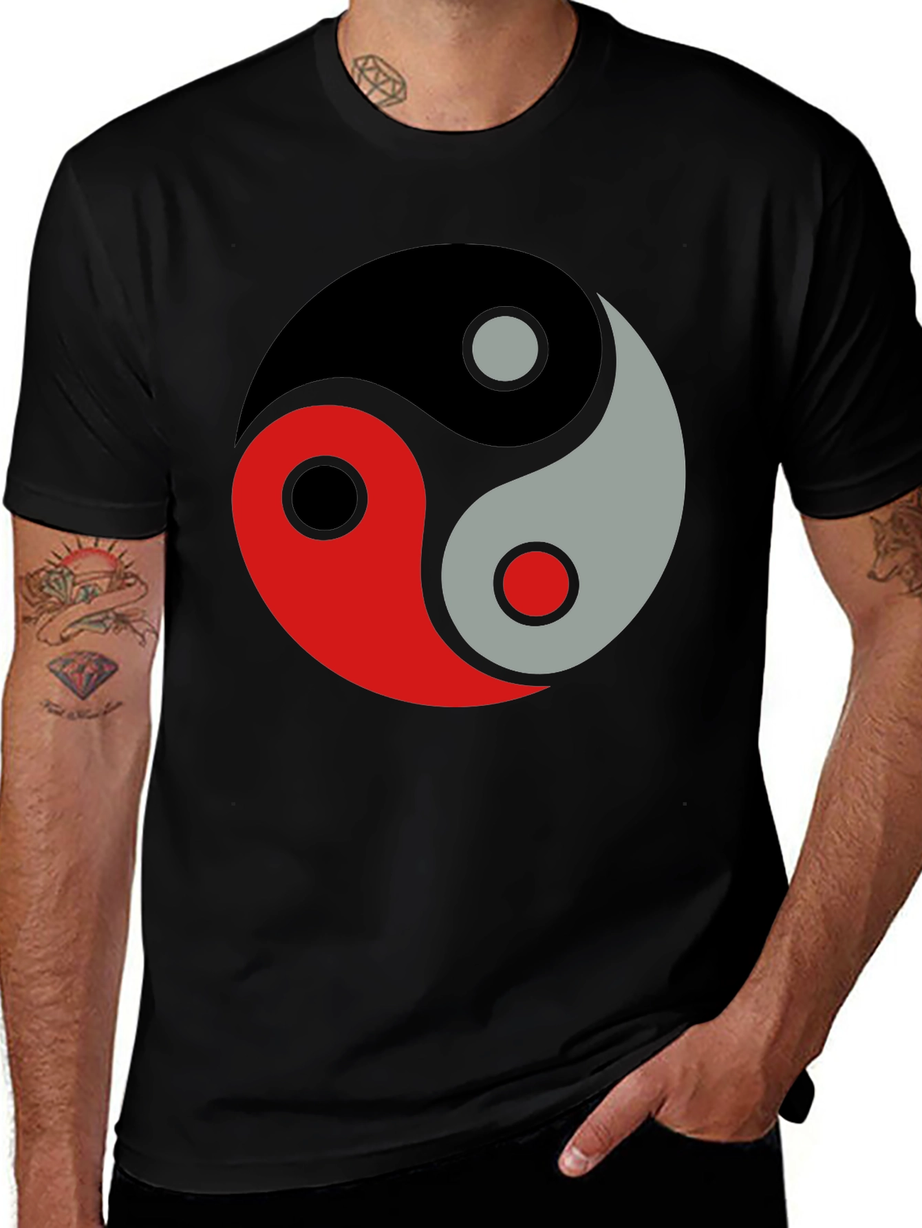 Yin Yang Balance Graphic Black T-Shirt