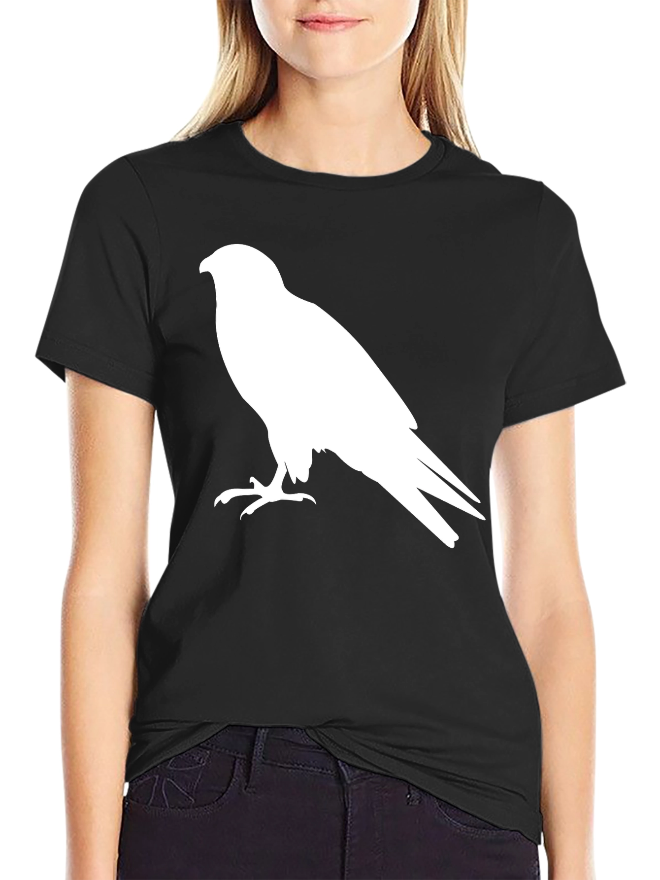Mens Black T-Shirt with Hawk Graphic