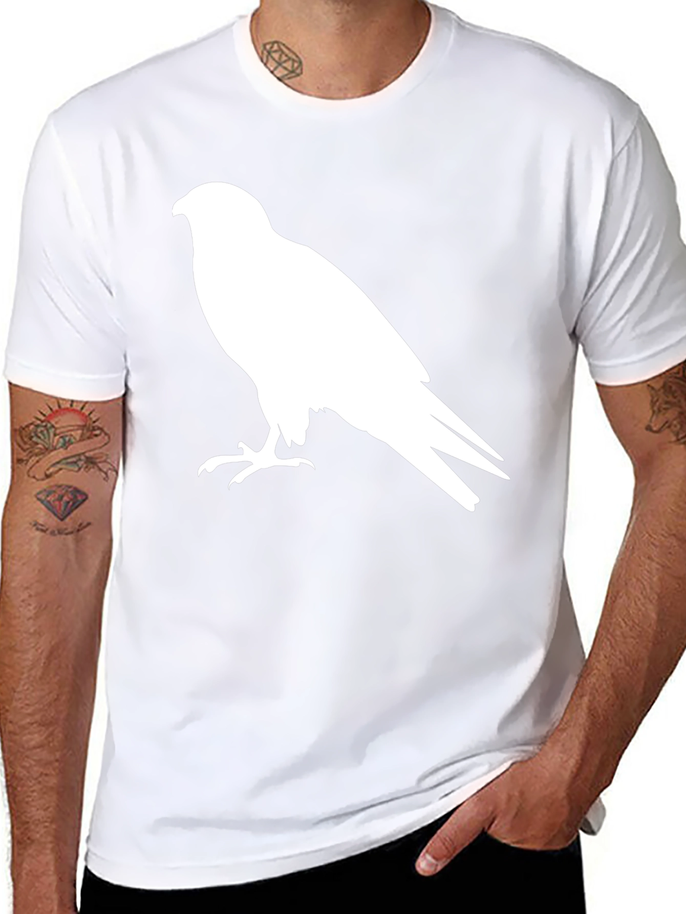 Mens Black T-Shirt with Hawk Graphic